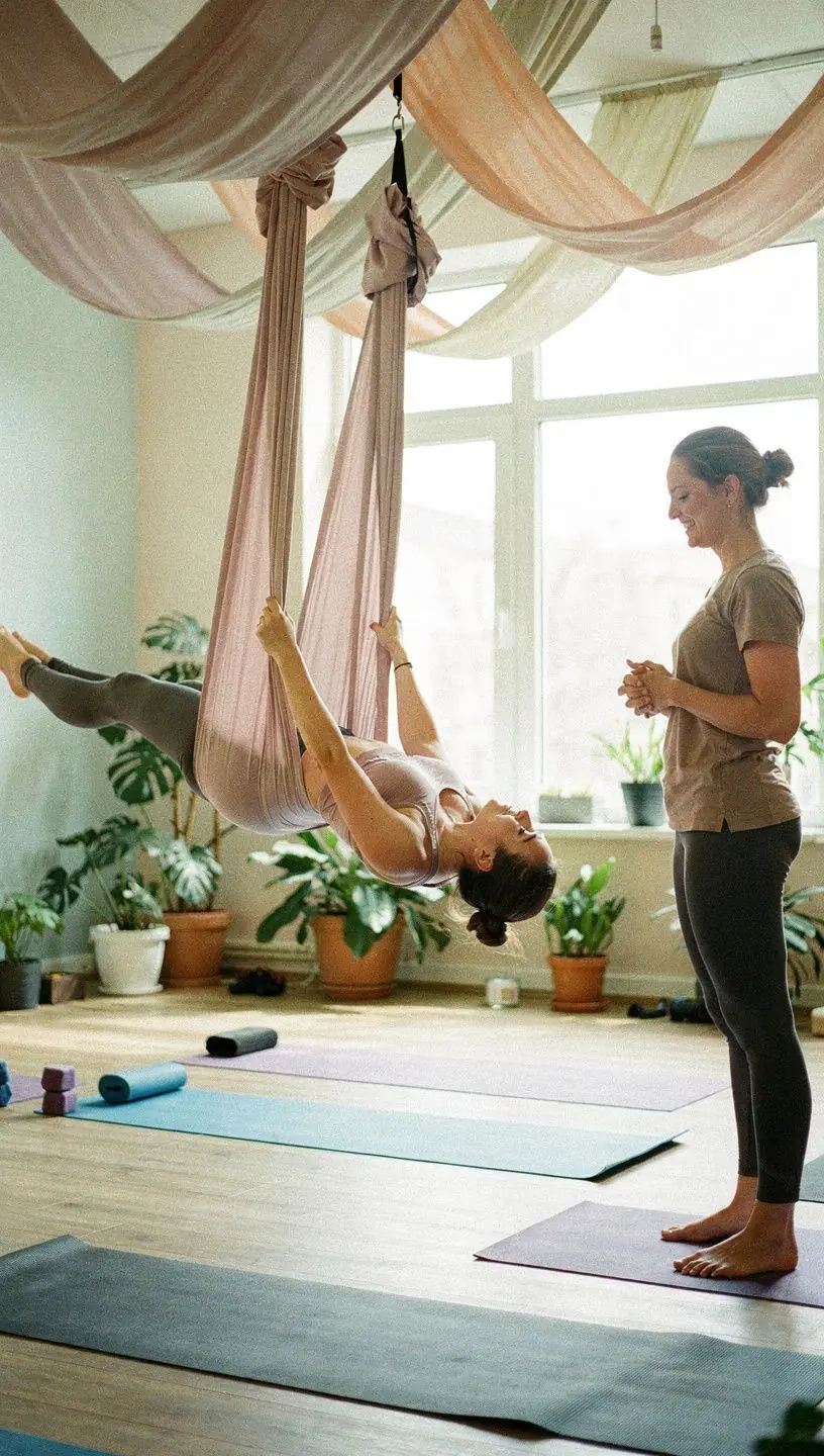 Un instructor guiando a los participantes en técnicas de respiración y meditación en un espacio iluminado.