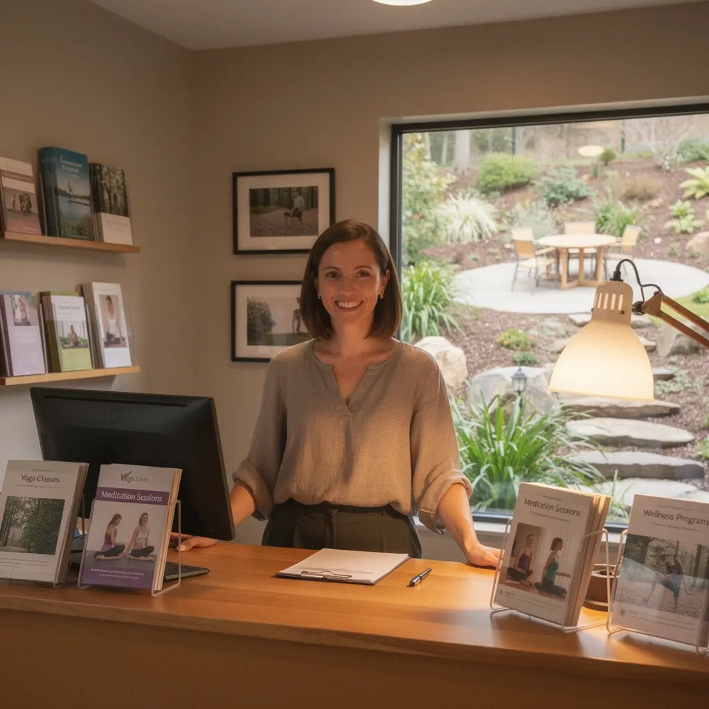 Un instructor guiando a los participantes en técnicas de respiración y meditación en un espacio iluminado.